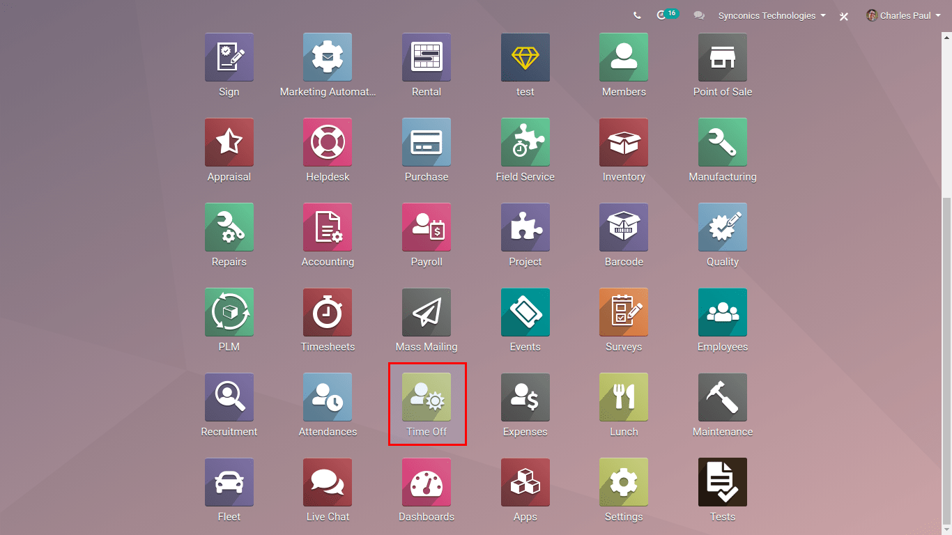 Time off module installed in odoo
