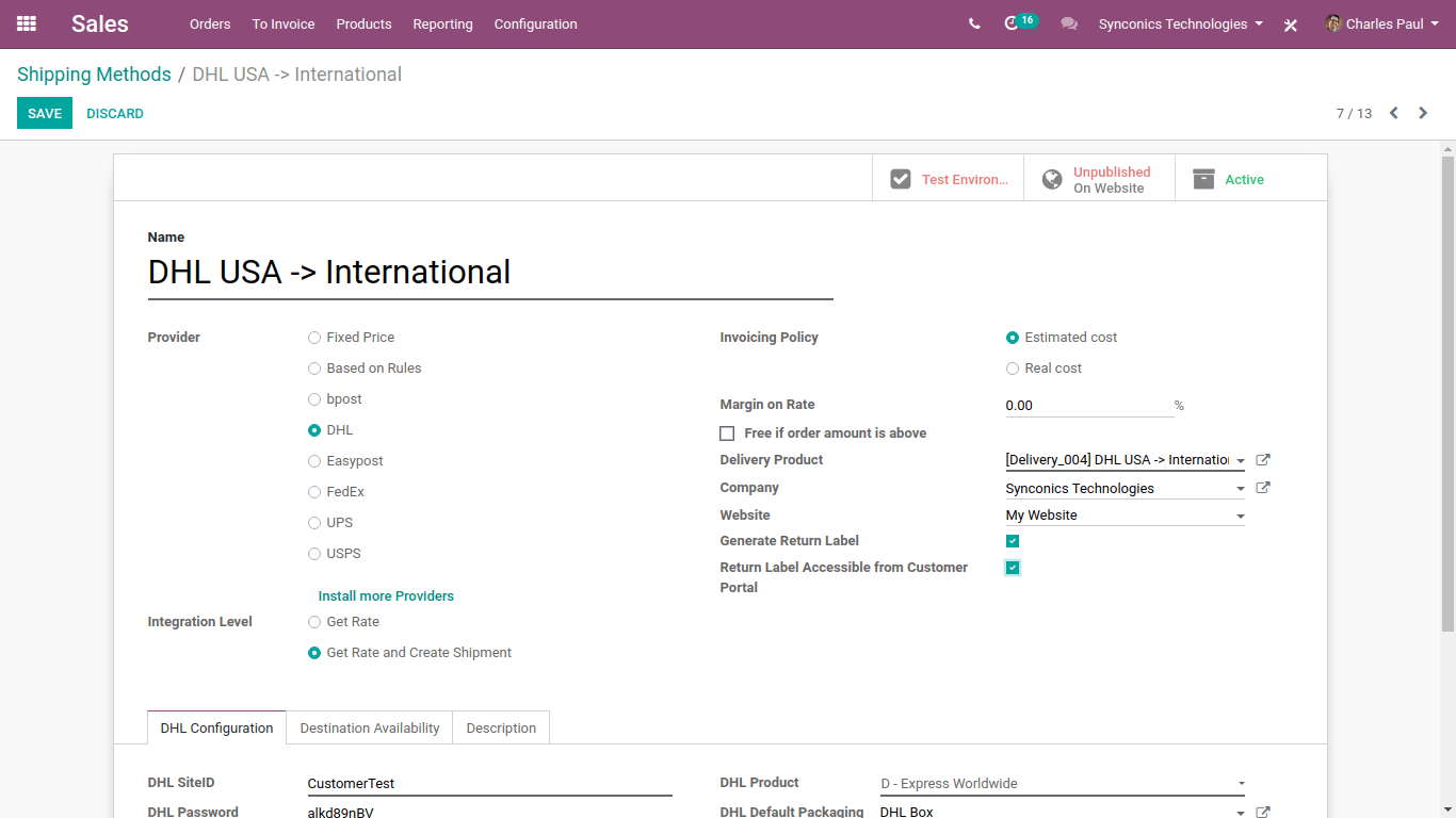 shipping method return label inventory in odoo 13