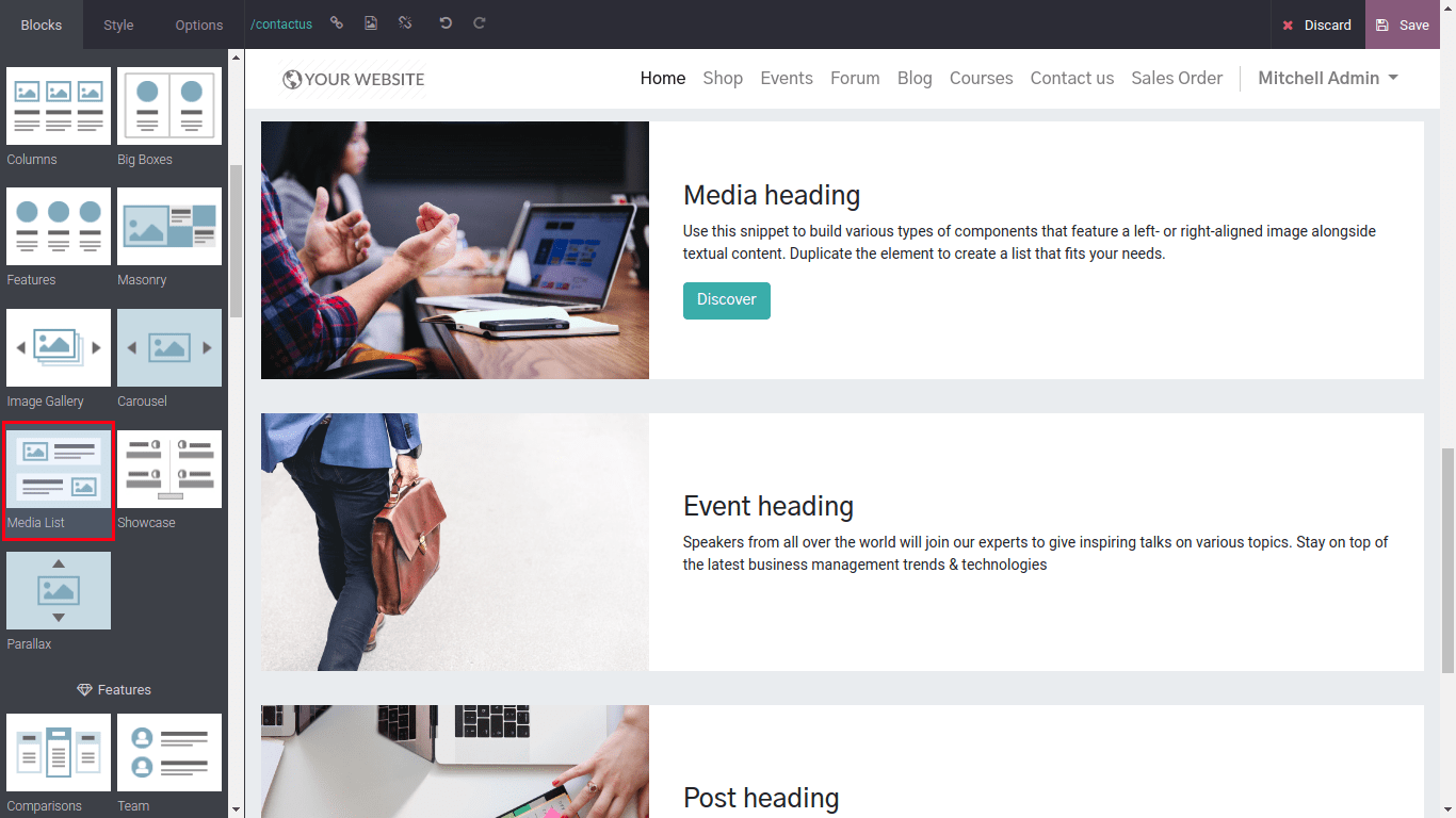 Media List Snippet in Odoo website