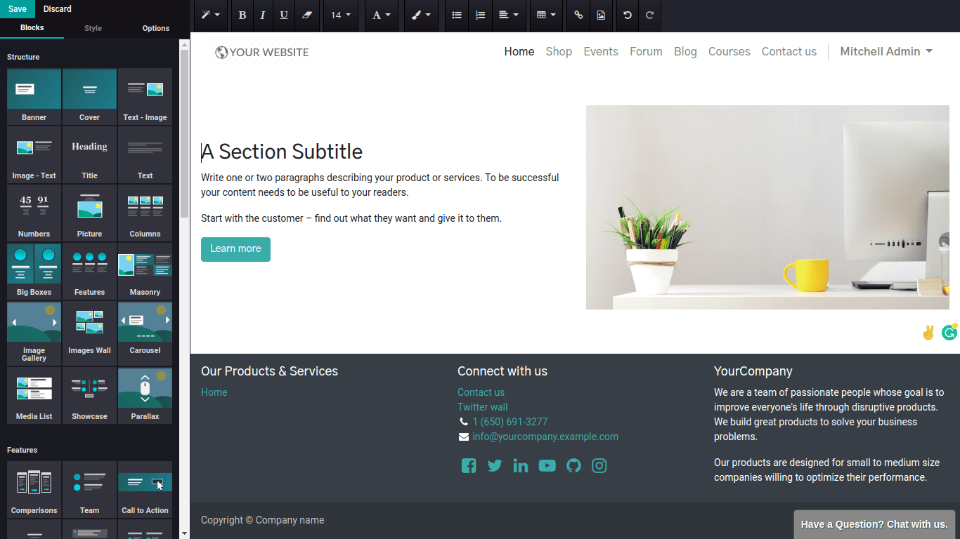 Snippet images in odoo website