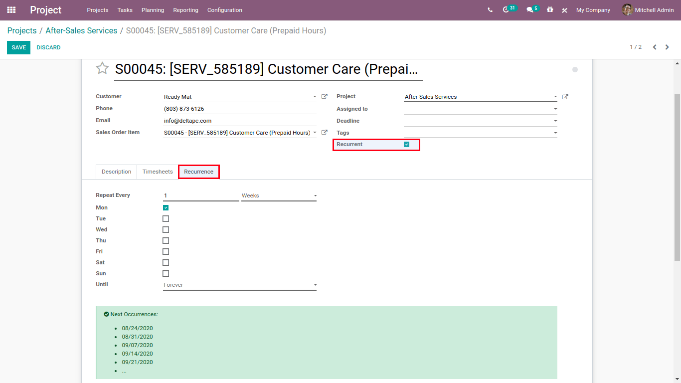 recurring in odoo project 