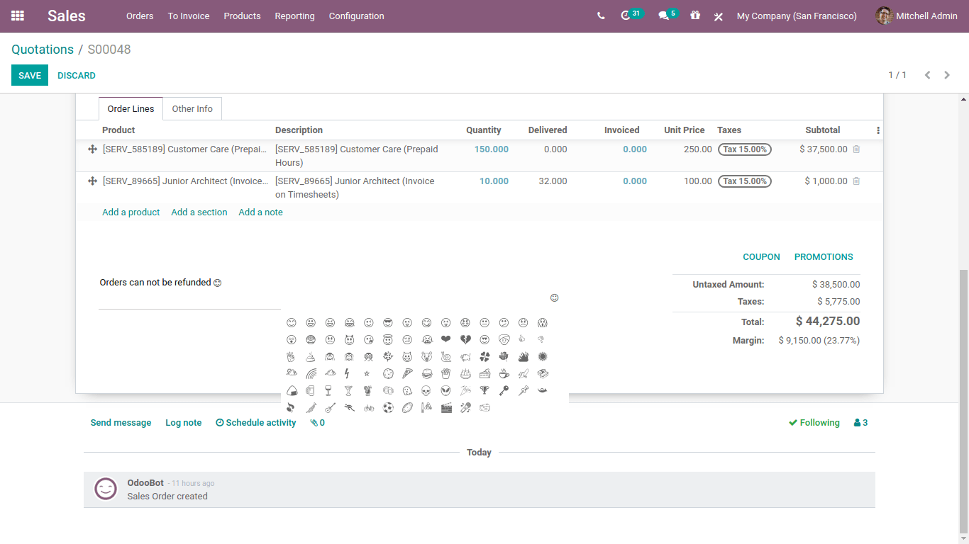 qoutation in odoo sales