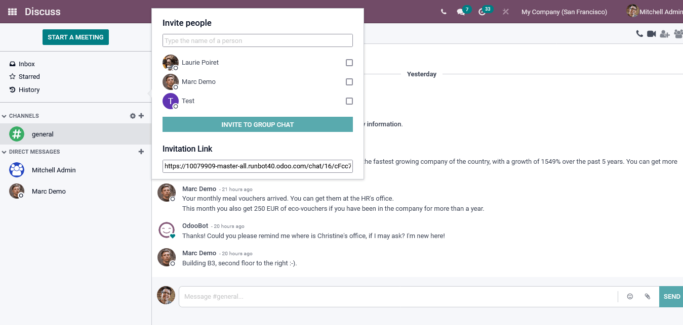 invite people in odoo discuss odoo 15