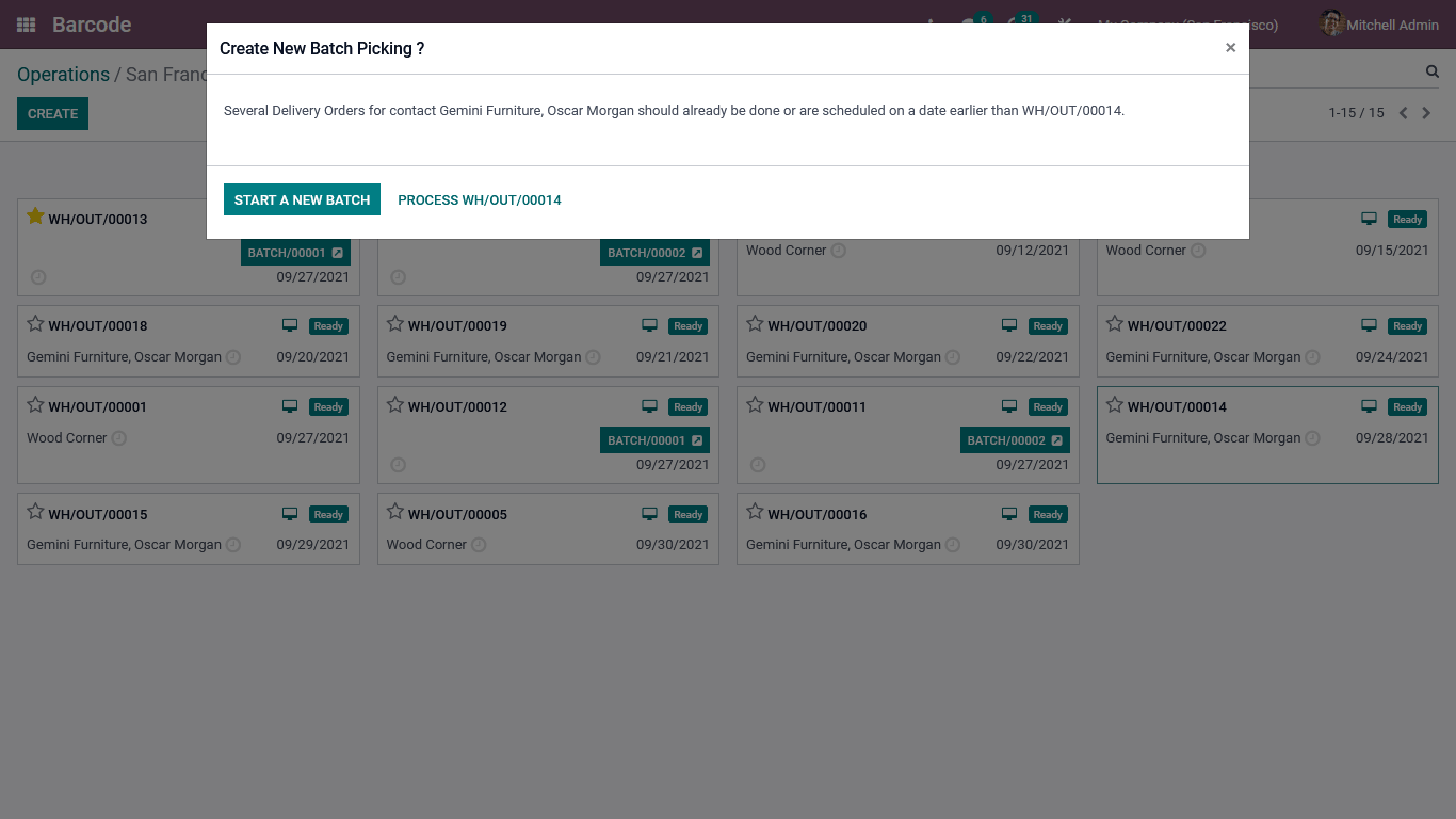 create new batch picking in odoo 15